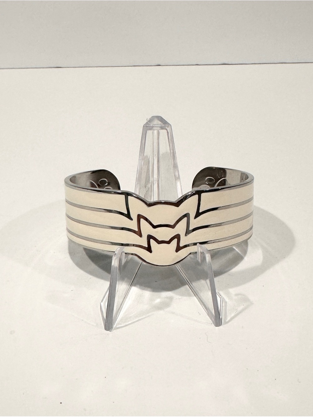 Cat Lady Cats Off White Enamel and Silver Cuff Bracelet